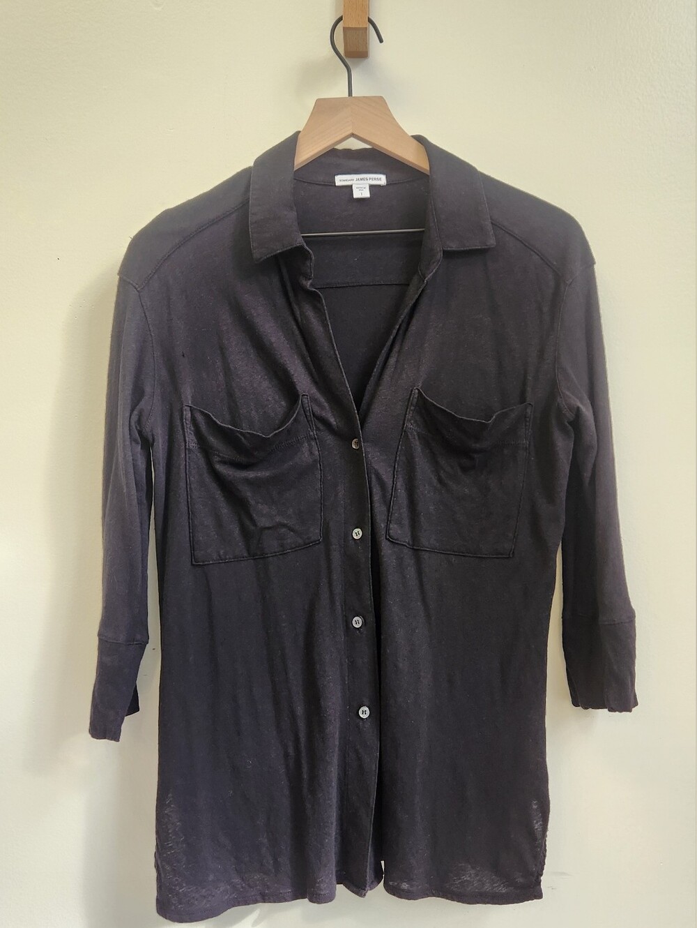 Standard James Perse Utility Button Up Shirt Black 1/Small Linen Blend Gorpcore